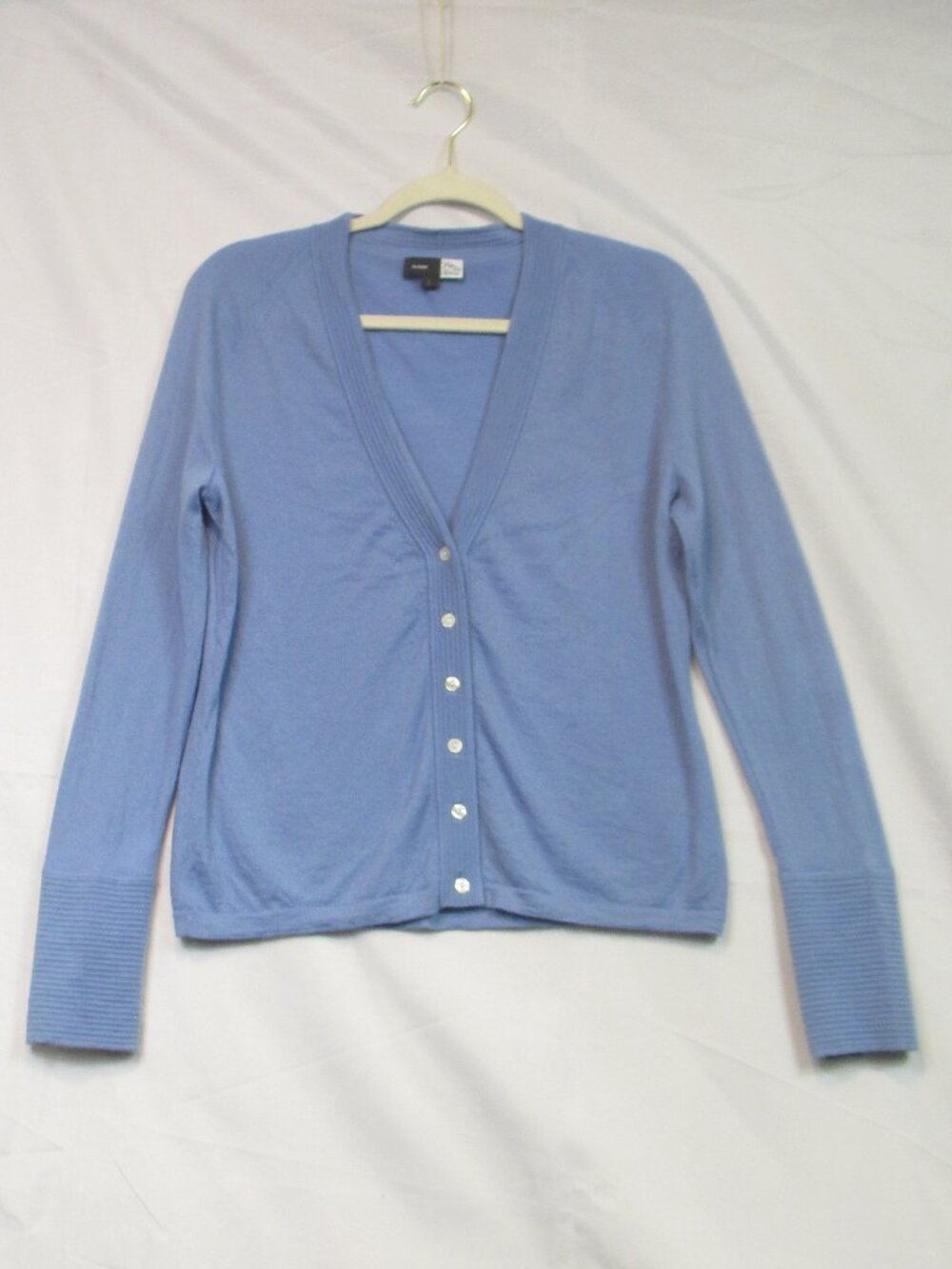 Saks Fifth Avenue 100% Cashmere V-Neck Button Down Cardigan Sweater Blue Size L